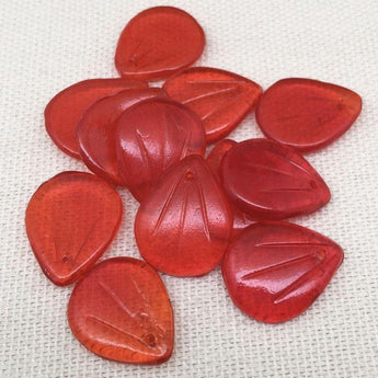 12 Vintage Translucent Red German Petal Glass Beads