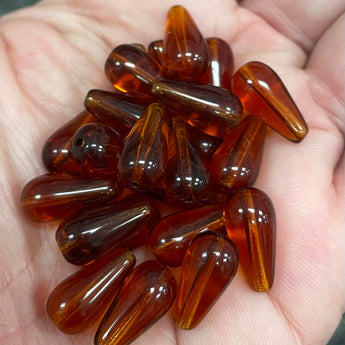 25 Vintage Amber Czech Teardrop Glass Beads