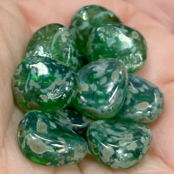 10 Wavy Green Picasso Czech Oval Glass Beads