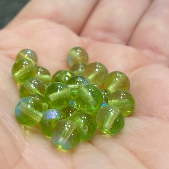 50 Vintage AB Olivine Czech Round Glass Beads #3508