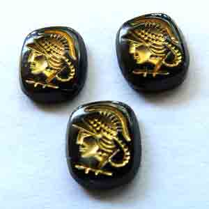 4 Vintage Intaglio Gladiator Cameo Glass Cabochons  #9637