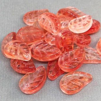 25 Orange Watermelon Czech Leaf Glass Beads