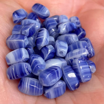 48 Vintage Striped Blue Czech Glass Beads