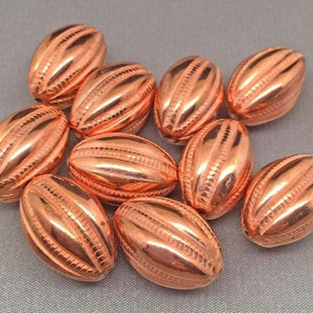 10 Vintage German Ribbed Metallic Coated Lucite Oval Beads