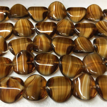 6 Vintage German Amber Striped Wavy Coin Glass Beads #9403