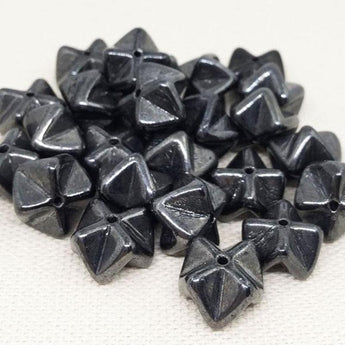 10 Vintage Black Gunmetal Czech Glass Beads