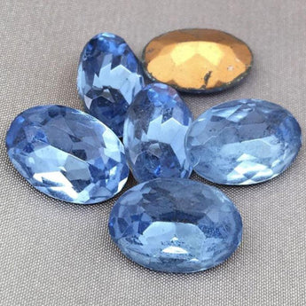 4 Vintage Sapphire Blue German Faceted Oval Glass Stones