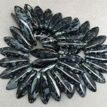 50 Black Picasso Czech 2-Hole Dagger Glass Beads