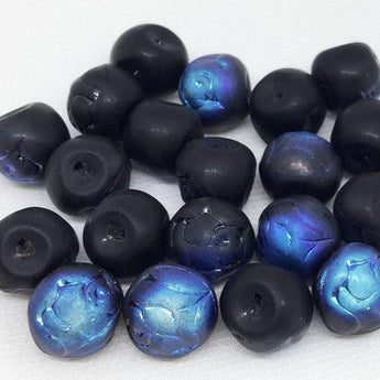 12 Matte Black Rose Czech Glass Mushroom Button Beads 8mm