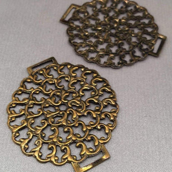 2 Vintage Antiqued Brass Large Filigree Metal Findings