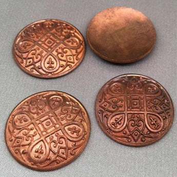 4 Vintage Domed Round Cast Brass Metal Findings