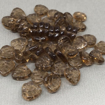 50 Translucent Brown Czech Leaf Glass Beads 10mm