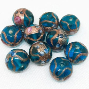 10 Vintage Aqua Blue Glass Beads Abstract Aventurine