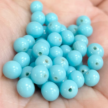 50 Vintage Handmade Turquoise Round Japan Glass Beads