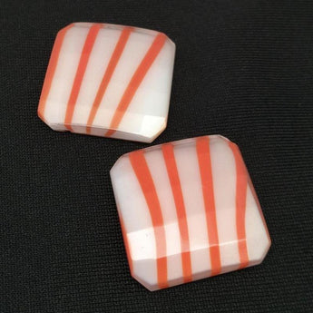 2 Vintage Milky White Red Orange Square Glass Cabochons