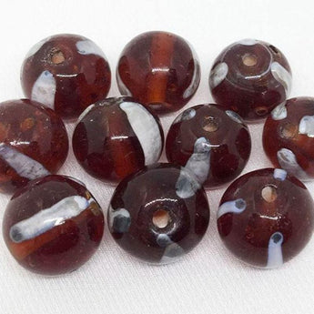 10 Vintage Amber Silver Striped Round Glass Beads