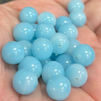 25 Vintage Opalescent Turquoise Japan Round Glass Beads