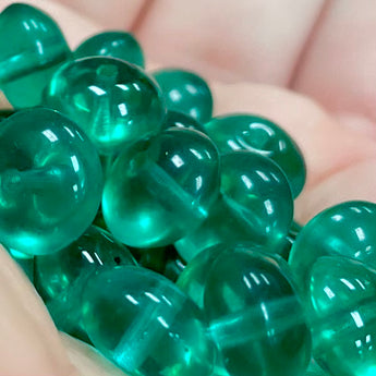 25 Vintage Emerald Czech Rondelle Glass Beads