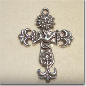 1 Vintage Silver Pewter Cross Metal Pendant 25mm