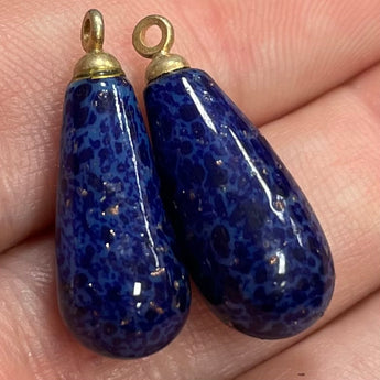 2 Vintage Lapis Blue Japan Drop Glass Pendants