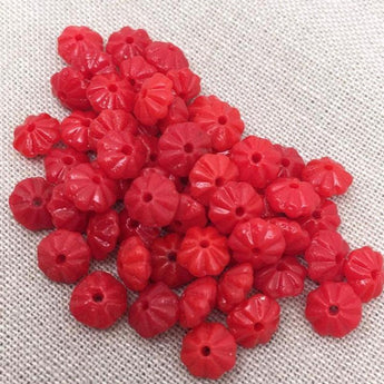 25 Vintage Cherry Red Czech Flower Glass Beads