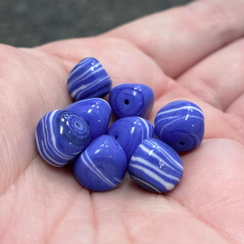 8 Vintage Japan Blue White Striped Baroque Glass Beads #8827