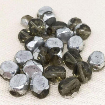 25 Black Diamond Silver Czech Coin Glass Beads