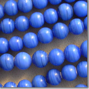 20 Vintage Japan Blue Striped Round Glass Beads #4953