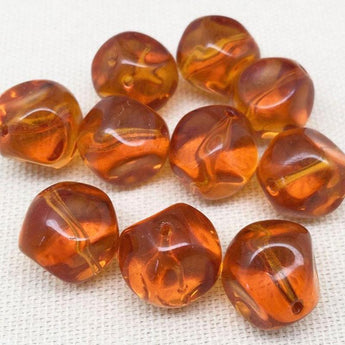 6 Vintage Topaz Czech Baroque Round Glass Beads