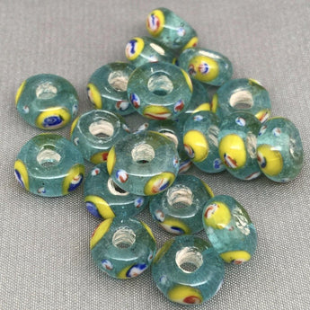 10 Vintage Handmade Aqua African Ring Glass Beads