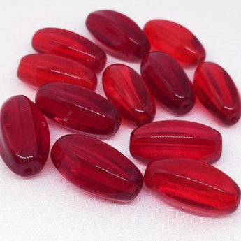 12 Vintage Siam Red Czech Oval Glass Beads