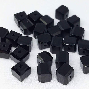 25 Vintage Black Faceted Cube Glass Beads