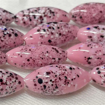 4 Vintage Japan Mottled Pink Oval Glass Beads #8745