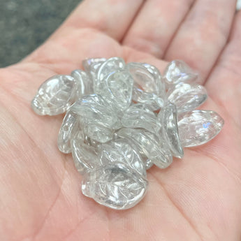 25 Czech Clear Luster Leaf Glass Beads