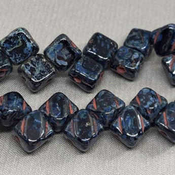 40 Black Picasso Czech 2-Hole Glass Beads