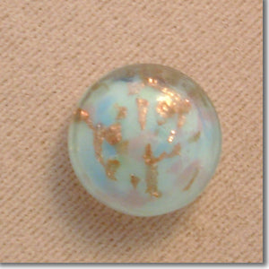 1 Vintage Japan Aqua Foil Round Glass Button Front Cabochon #3545