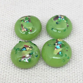 6 Vintage Lime Green Foil Japan Glass Cabochons