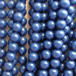 20 Vintage Navy Blue Round Glass Beads #2423