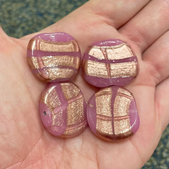 4 Vintage Pink Metallic Focal Glass Beads #4036