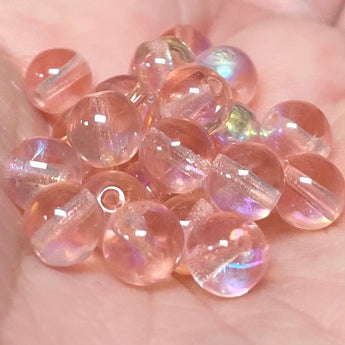 48 AB Light Peach Pink Czech Round Glass Beads