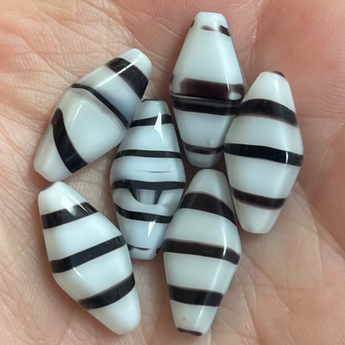 6 Vintage Milky White Striped Black Diamond Glass Beads #8826