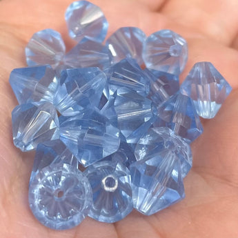 25 Vintage Sapphire Blue Czech Bicone Faceted Glass Beads