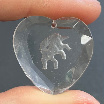 1 Vintage Clear Intaglio Unicorn Heart Crystal Pendant