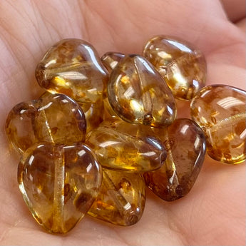 25 Golden Picasso Heart Czech Glass Beads