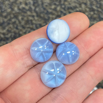 4 Vintage Satin Blue Star Round Glass Cabochons