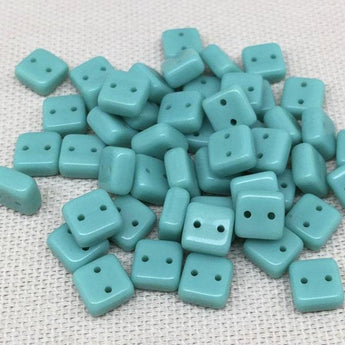 25 Teal Two Hole Chexx Czech Square Glass Beads