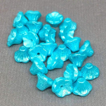 25 Turquoise Czech Bell Flower Glass Beads