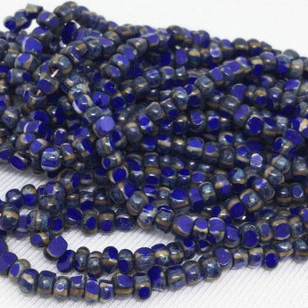 3 Strands Blue Tri Cut Czech Picasso Glass Seed Beads 6/0