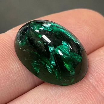 1 Vintage Green Foil Japan Oval Glass Cabochon #4817