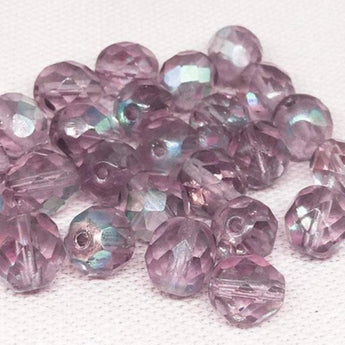 25 AB Light Purple Czech Glass Faceted Beads